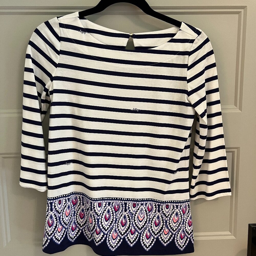 Lilly Pulitzer NWT Wavery Top Bright Navy Serene Strip size XS